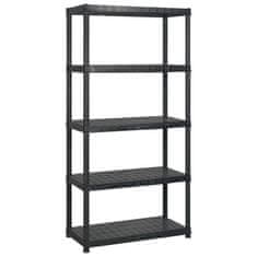Vidaxl Regal s policami 5-nadstropni črn 340x40x185 cm plastika