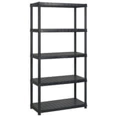 Vidaxl Regal s policami 5-nadstropni črn 183x45,7x185 cm plastika
