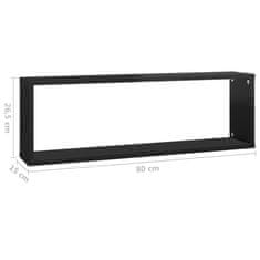 Vidaxl Stenske police kockaste 4 kosi visok sijaj črne 80x15x26,5 cm
