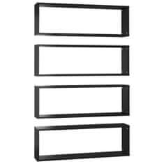 Vidaxl Stenske police kockaste 4 kosi visok sijaj črne 80x15x26,5 cm