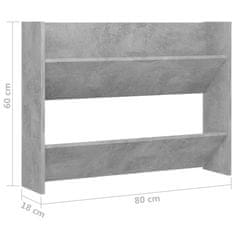 Vidaxl Stenska omara za čevlje betonsko siva 80x18x60 cm iverna plošča