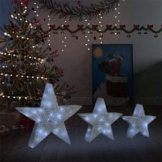 shumee Okrasne božične zvezde 3 kosi LED bela mreža zunanje/notranje