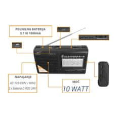 LTC Prenosni radio z MP3 predvajalnikom USB / SD 10W z akumulatorjem 210 x 124 x 57 mm črn