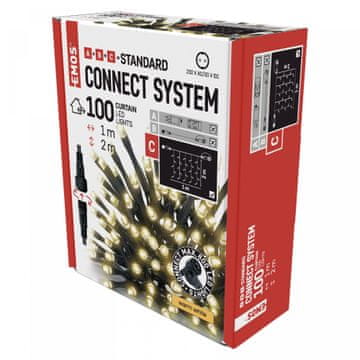 Emos povezovalni niz, zavesa, 100 LED, 1x 2 m, topla bela