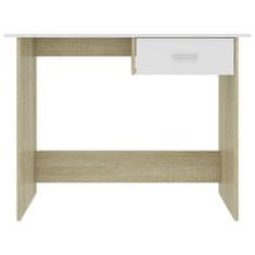 Vidaxl Pisalna miza bela in sonoma hrast 100x50x76 cm iverna plošča