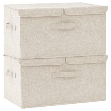 Vidaxl Škatla za shranjevanje 2 kosa blago 50x30x25 cm krem