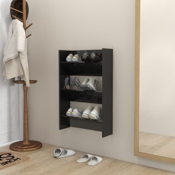 Vidaxl Stenska omara za čevlje visok sijaj črna 60x18x90 cm