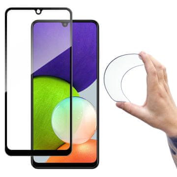 shumee Glass Film kaljeno steklo z okvirjem za Samsung Galaxy A22 4G Full Cover Flexi Nano Screen črn