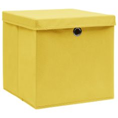 Greatstore Škatle za shranjevanje s pokrovi 4 kosi rumene 32x32x32cm blago