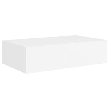 Vidaxl Stenska polica s predalom bela 40x23,5x10 cm mediapan