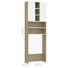 Vidaxl Omara za pralni stroj bela in sonoma hrast 64x25,5x190 cm