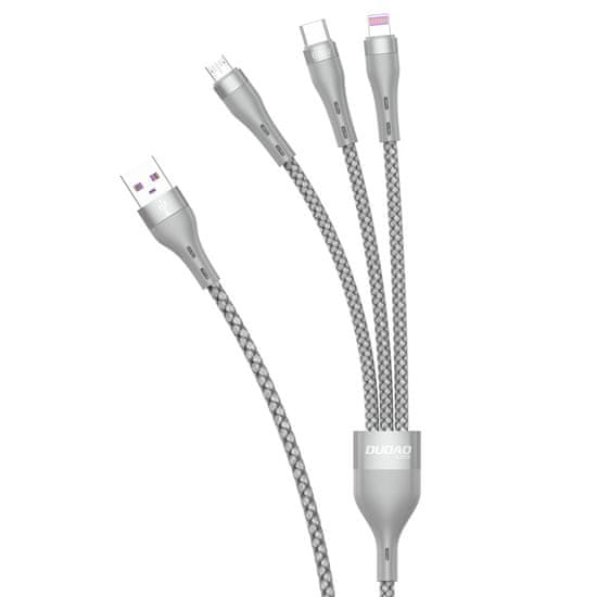 DUDAO L20X 3in1 kabel USB - Lightning / microUSB / USB-C 65W 1.2m, siva