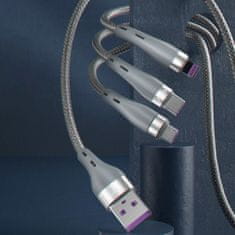 DUDAO L20X 3in1 kabel USB - Lightning / microUSB / USB-C 65W 1.2m, siva