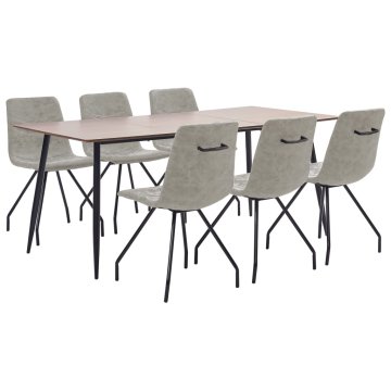 Vidaxl Jedilna garnitura 7-delna sivo umetno usnje