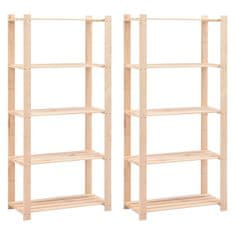 Vidaxl Stojalo 5-nadstropno 2 kosa 80x38x170 cm trdna borovina 250 kg