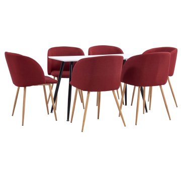 Vidaxl Jedilna garnitura 7-delna blago vinsko rdeče barve