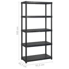 Vidaxl Regal s policami 5-nadstropni črn 183x45,7x185 cm plastika