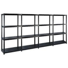 Vidaxl Regal s policami 4-nadstropni črn 244x30,5x130 cm plastika