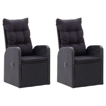 Vidaxl Nastavljivi vrtni stoli 2 kosa z blazinami poli ratan črni