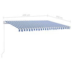 Vidaxl Ročna tenda 4,5 x 3,5 m Modra in bela črta 100% poliester