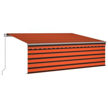 Vidaxl Ročno zložljiva tenda s senčilom LED 4x3 m oranžna in rjava