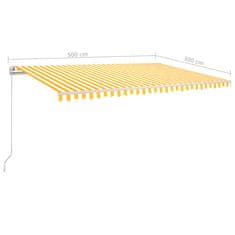 Vidaxl Ročno zložljiva tenda z LED lučmi 500x300 cm rumena in bela