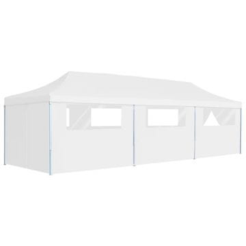 Vidaxl Zložljiv pop-up šotor za zabave z 8 stranicami 3x9 m bel