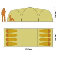 shumee Šotor za kampiranje iglu 650x240x190 cm za 8 oseb rumen