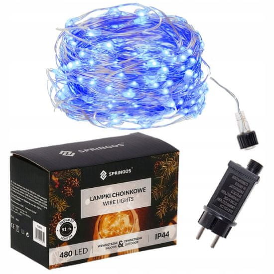 Springos Micro LED novoletne lučke s programatorjem 480 LED 48m modre