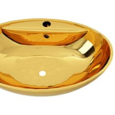 shumee Umivalnik z odprtino za odtekanje 58,5x39x21 cm keramičen zlat