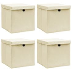 shumee Škatle za shranjevanje s pokrovi 4 kosi krem 32x32x32 cm blago