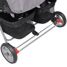 shumee Dvojni otroški voziček jeklo siv in črn