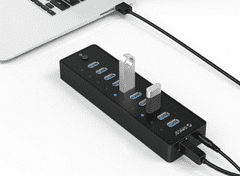 Orico P10-U3 USB hub z 10 vhodi, USB 3.0, zunanje napajanje, črn (P10-U3-V1-EU-BK-BP)