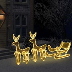 Greatstore Božični okras 2 jelena in sani z mrežo s 648 LED lučkami