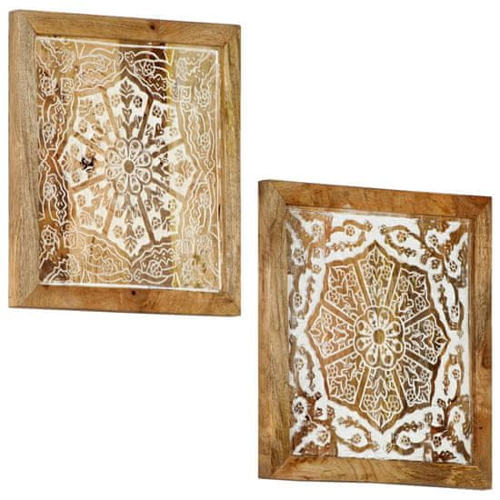 Vidaxl Ročno izrezljani stenski paneli 2 kosa mangov les 40x40x1,5 cm