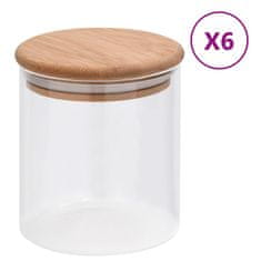 Vidaxl Stekleni kozarci s pokrovi iz bambusa 6 kosov 600 ml
