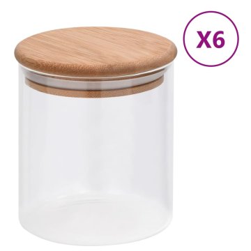 Vidaxl Stekleni kozarci s pokrovi iz bambusa 6 kosov 600 ml