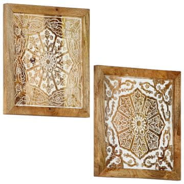 Vidaxl Ročno izrezljani stenski paneli 2 kosa mangov les 60x60x2,5 cm