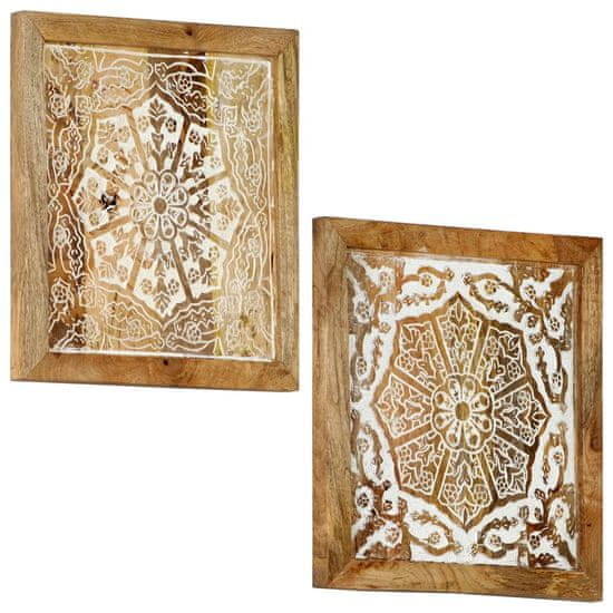 Vidaxl Ročno izrezljani stenski paneli 2 kosa mangov les 60x60x2,5 cm