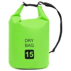 Greatstore Torba Dry Bag zelena 15 L PVC