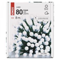 Emos 80LED svetlobna veriga - češnje, 8 m, IP44, hladna bela, časovnik