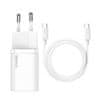 BASEUS Super Si 1C hitri polnilnik, 25 W, EU + Type-C/Type-C, 3 A , 1 m, bel (TZCCSUP-L02)
