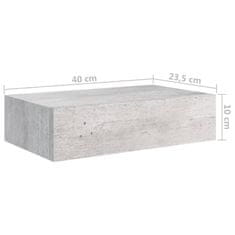 Vidaxl Stenska polica s predalom betonsko siva 40x23,5x10 cm mediapan