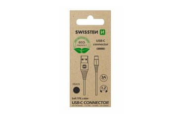 SWISSTEN Podatkovni kabel USB / USB-C, 1,2 m, črn, ekološko pakiranje