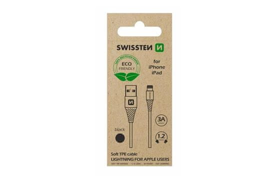 SWISSTEN Podatkovni kabel USB / Lightning, 1,2 m, črn, ekološko pakiranje
