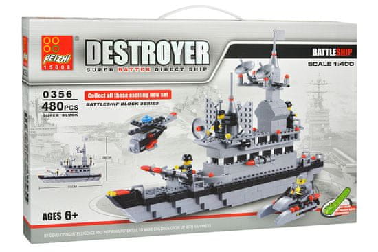 Zaparevrov Otroški komplet 0356, 480 kosov, DESTROYER 1:400, Bojna ladja, Peizhi