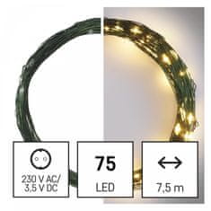 Emos 75 LED nano veriga s časovnikom, 7,5 m, IP44, topla bela, s časovnikom, zelena
