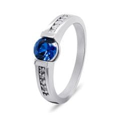 Brilio Silver Očarljiv srebrn prstan z modrim cirkonom RI022W (Obseg 52 mm)