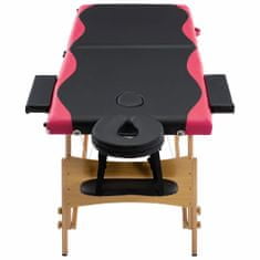 shumee Zložljiva masažna miza 2-conska les črna in roza