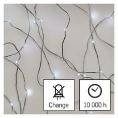 Emos LED božična nano veriga, 10 m, zunanja in notranja, hladna bela, časovnik, srebrna